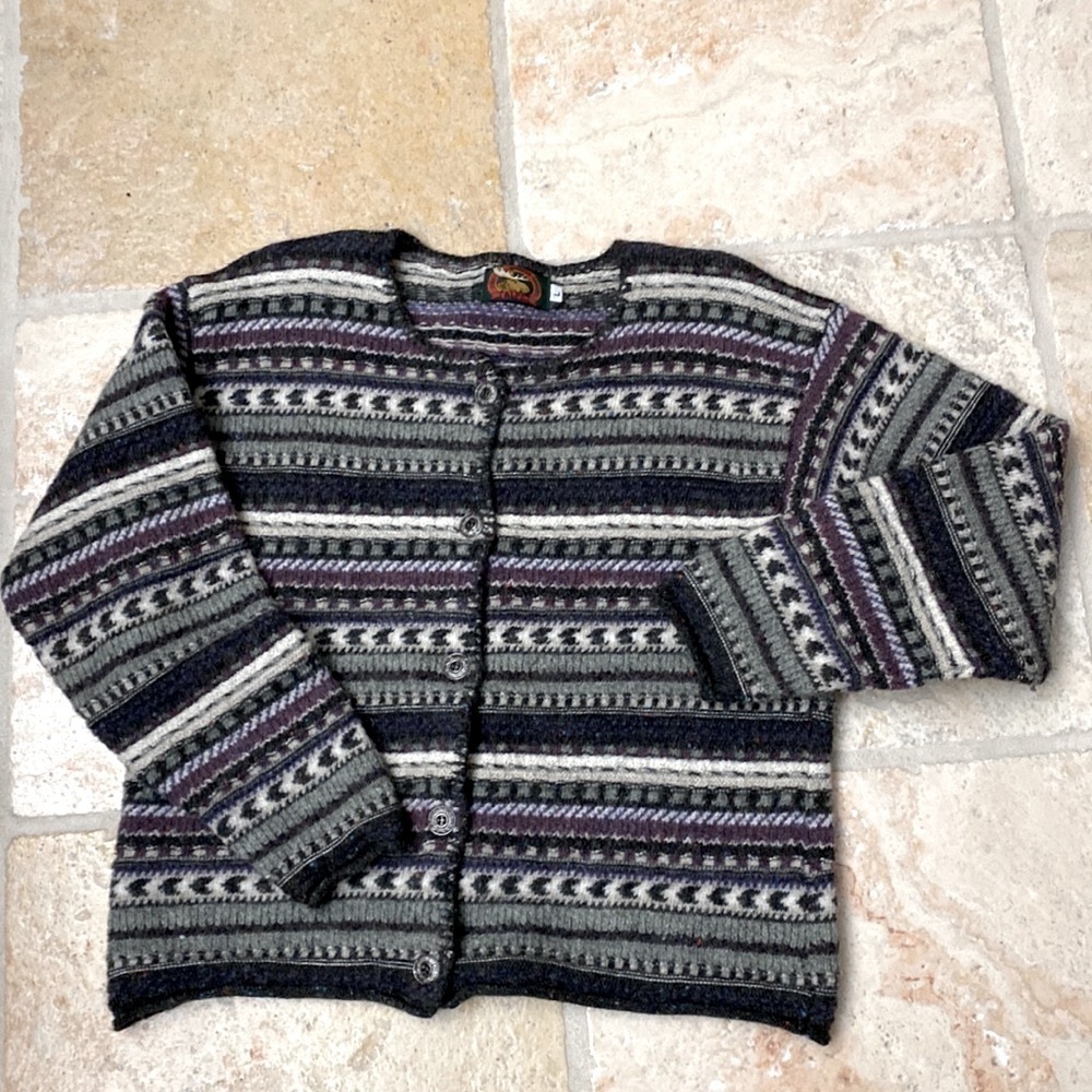 ALPS Fair Isle wool Cardigan Sweater Womens L Nordic Warm Preppy Long sleeve